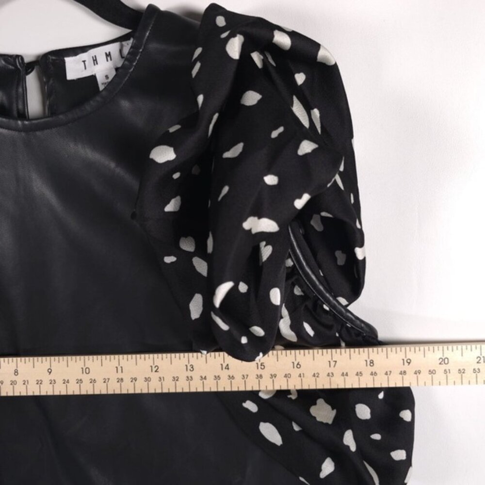 THML Lucia Mini Dress Faux Leather Polka Dot Ruffle Sleeves THS1220-1-BK SMALL‎ - Picture 7 of 12